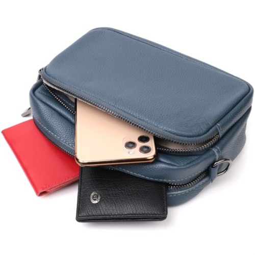 Сумка Vintage Жіноча крос-боді з натуральної шкіри Синя (22297)