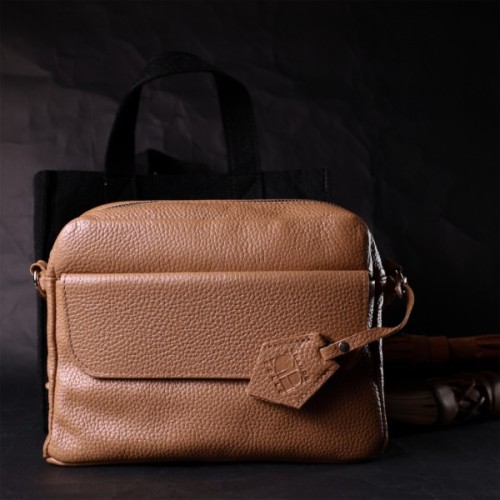 Сумка Grande Pelle Крос-боді з натуральної шкіри Бежева (11652)