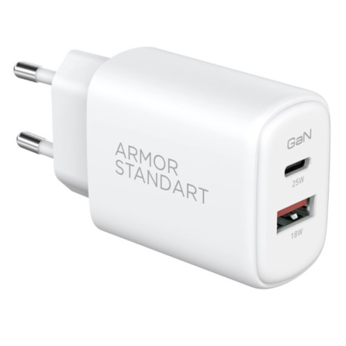 Зарядний пристрій Armorstandart 1xUSB-C PD20W + 1xUSB QC3.0 GaN white (ARM87067)