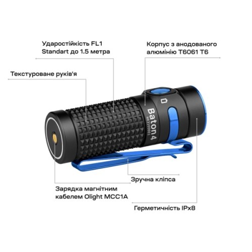 Ліхтар Olight Baton 4 Black (0.0000.0792)