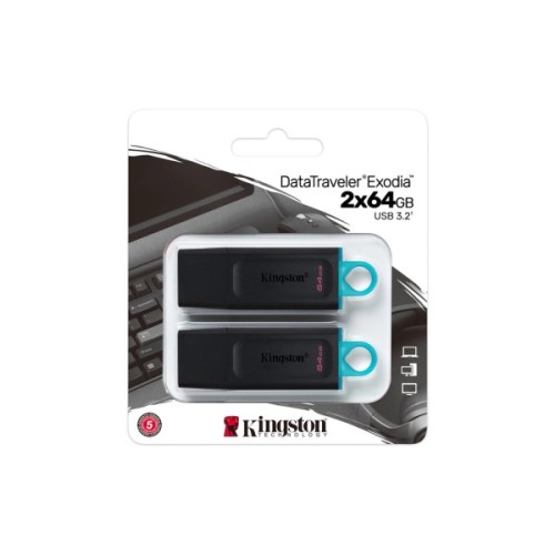 USB флеш накопичувач Kingston 2x64GB DT Exodia Black+Blue USB 3.2 (в Блістері 2шт) (DTX/64GB-2P)