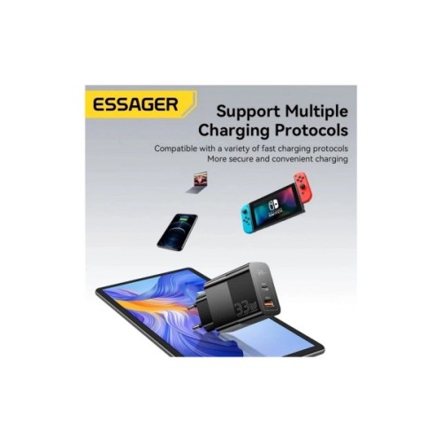 Зарядний пристрій 1xUSB-C + 1xUSB 33W Essager (ECTAC-PCB01-P)
