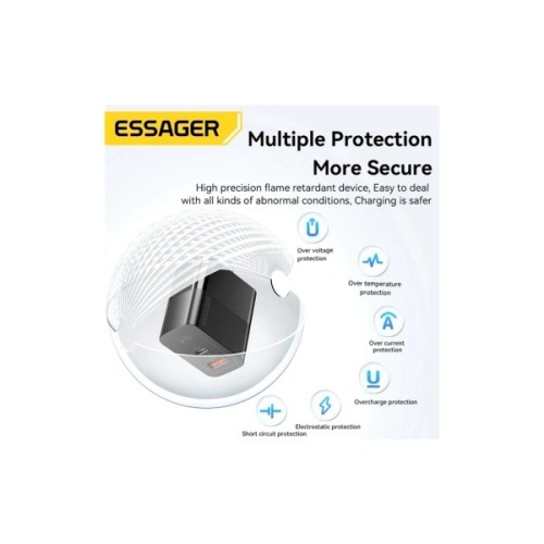 Зарядний пристрій 1xUSB-C + 1xUSB 33W Essager (ECTAC-PCB01-P)