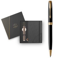 Ручка кулькова Parker SONNET 17 Black Lacquer GT BP + блокнот Parker + подар.упак. GIFT24 (86 032b24)
