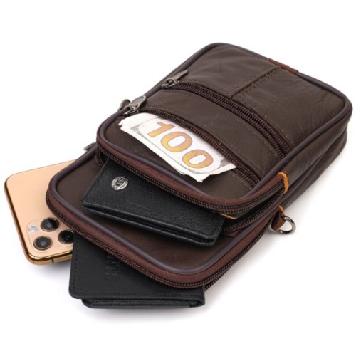 Сумка Vintage На пояс з натуральної шкіри Коричнева (21482)