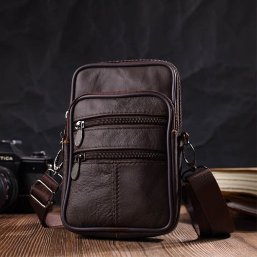 Сумка Vintage На пояс з натуральної шкіри Коричнева (21482)