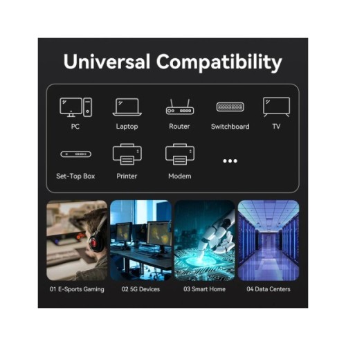 Патч-корд 3м, S/FTP cat 8 RJ-45 black Vention (IKABI)