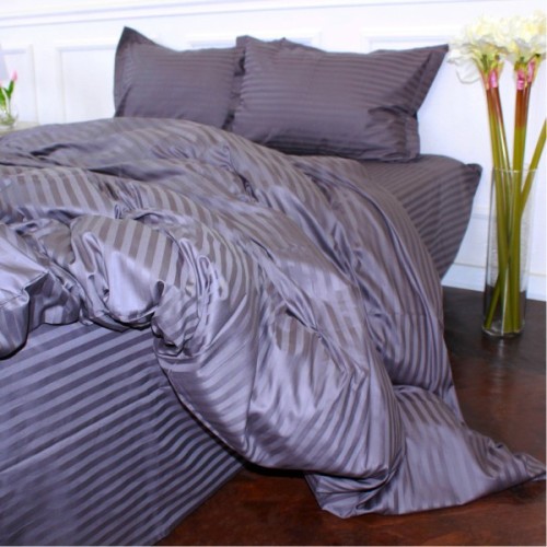 Постільна білизна MirSon Satin Stripe 30-0012 Dark Gray 160х220 полуторний Євро (2200005251966)