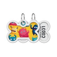 Адресник для тварин WAUDOG Smart ID з QR паспортом "Мохнаті монстри", кістка 40х28 мм (231-4050)