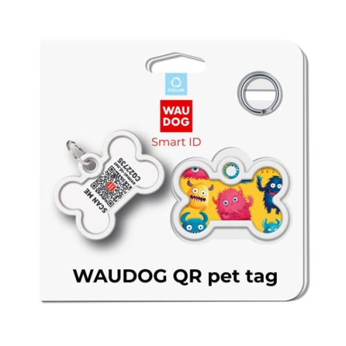 Адресник для тварин WAUDOG Smart ID з QR паспортом "Мохнаті монстри", кістка 40х28 мм (231-4050)
