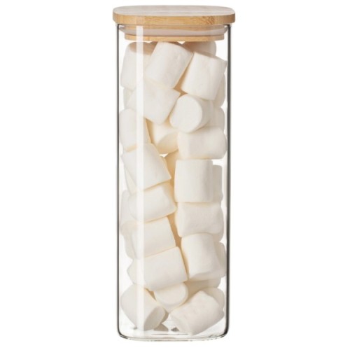 Ємність для сипучих продуктів Ardesto Midori 1000мл, скло, бамбук, квадратна, прозорий (AR1310BBS)