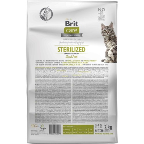 Сухий корм для кішок Brit Care Cat GF Sterilized Immunity Support зі свининою 2 кг (8595602565078)