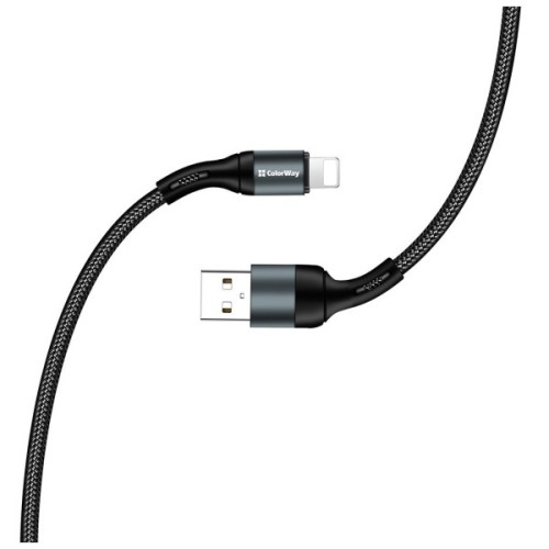 Дата кабель USB 2.0 AM to Lightning 1.0m nylon black ColorWay (CW-CBUL045-BK)