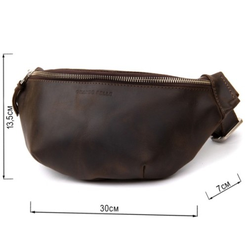 Сумка Grande Pelle Бананка у вінтажній шкірі Коричнева (11154)