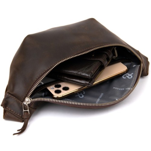 Сумка Grande Pelle Бананка у вінтажній шкірі Коричнева (11154)