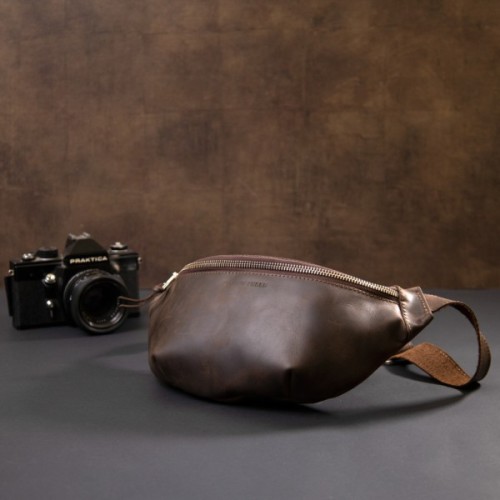 Сумка Grande Pelle Бананка у вінтажній шкірі Коричнева (11154)