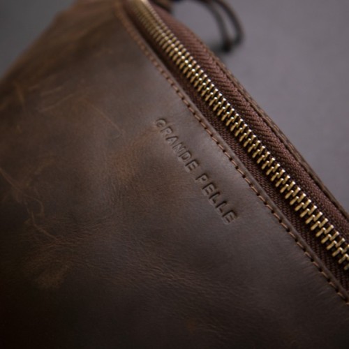 Сумка Grande Pelle Бананка у вінтажній шкірі Коричнева (11154)