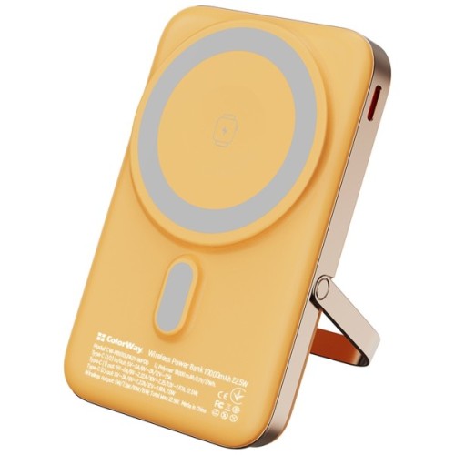 Батарея універсальна ColorWay 10 000 mAh PD/22.5W, 15W MagSafe & Watch Wireless Amber (CW-PB100LPA2Y-WPDD)