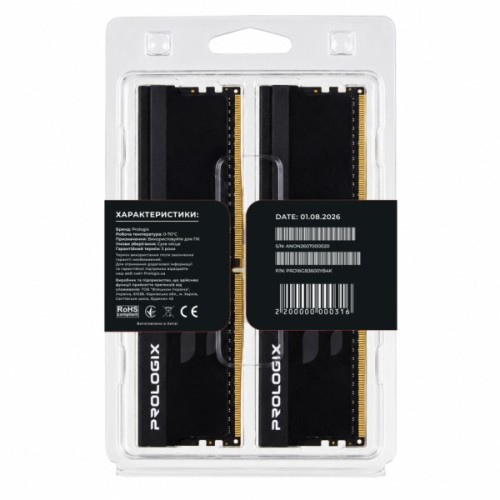 Модуль пам'яті для комп'ютера DDR4 16GB (2x8GB) 3600 MHz Onyx Black Prologix (PRO16GB3600YB4K)