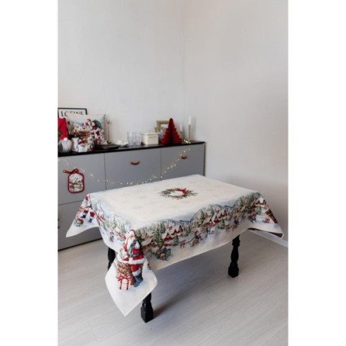 Скатертина Прованс гобеленова з велюром Снігова зима 135х140 см (037468)