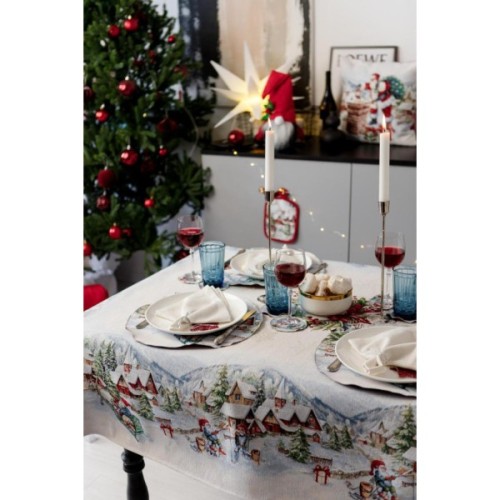 Скатертина Прованс гобеленова з велюром Снігова зима 135х140 см (037468)