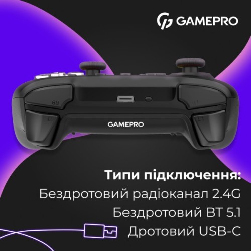 Геймпад GamePro із зарядною станцією BT 5.3/USB/2.4 ГГц (Switch/PC/iOS/Android) RGB Black (GPX13BDOC)