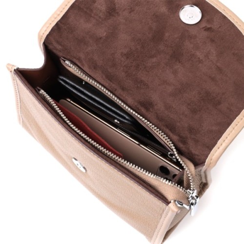 Сумка Vintage Шкіряна жіноча з напівкруглим клапаном Бежева (22257)