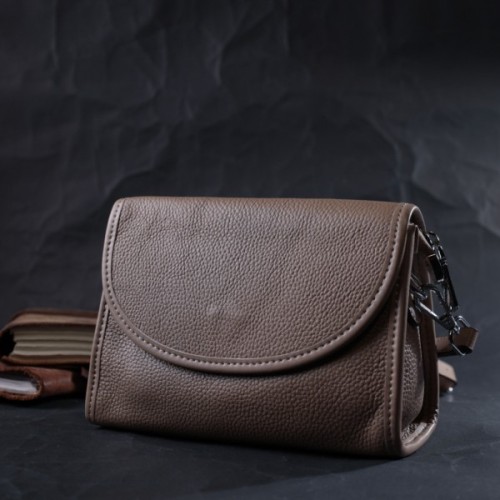 Сумка Vintage Шкіряна жіноча з напівкруглим клапаном Бежева (22257)