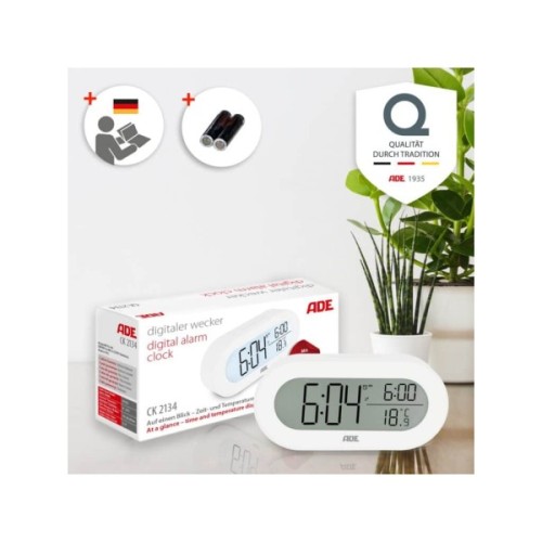 Настільний годинник АDЕ цифровий з температурним дисплеєм білий (CK2134)