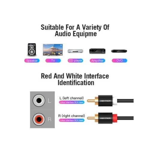 Кабель мультимедійний 2xRCA M to 2xRCA M 1.0m black Vention (VAB-R06-B100)