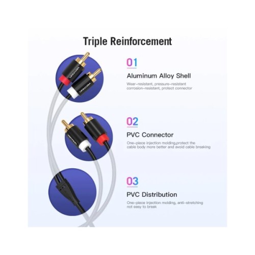 Кабель мультимедійний 2xRCA M to 2xRCA M 1.0m black Vention (VAB-R06-B100)