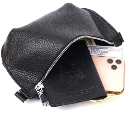 Сумка Shvigel Шкіряна бананка Чорна (16373)