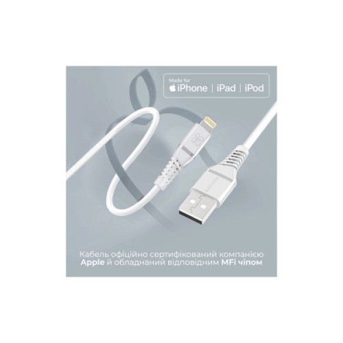 Дата кабель USB 2.0 AM to Lightning 1.2m 2.4A MFi PowerLine-Ai120 white Promate (powerline-ai120.white)
