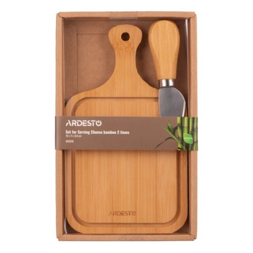 Дошка для подачі Ardesto Midori, 2 предмети, 19х11х0.8см, бамбук, нержавіюча сталь (AR0936)
