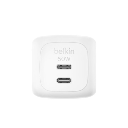 Зарядний пристрій Belkin 2xUSB-C PD50W GaN PPS + cable USB-C to USB-C 1.0m white (WCH019KQ1MWH-B6)