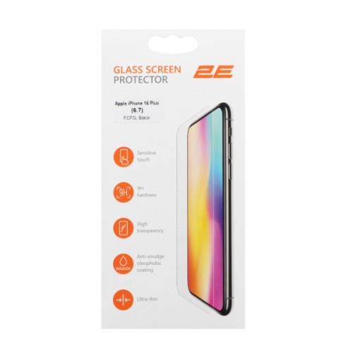 Скло захисне 2E Apple iPhone 16 Plus(6.7) 2.5D FCFG black (2E-IP-16PL-6.7-SMFCFG-BB)