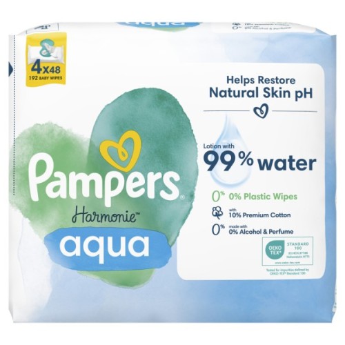 Дитячі вологі серветки Pampers Harmonie Aqua 4 пачки х 48 шт (8006540556139)
