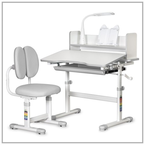 Парта зі стільцем ErgoKids Grey (+полка+лампа) (BD-24 G)