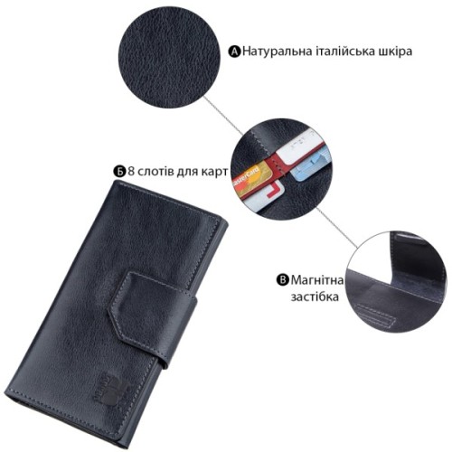 Гаманець Grande Pelle Унісекс з магнітом Синій (11221)