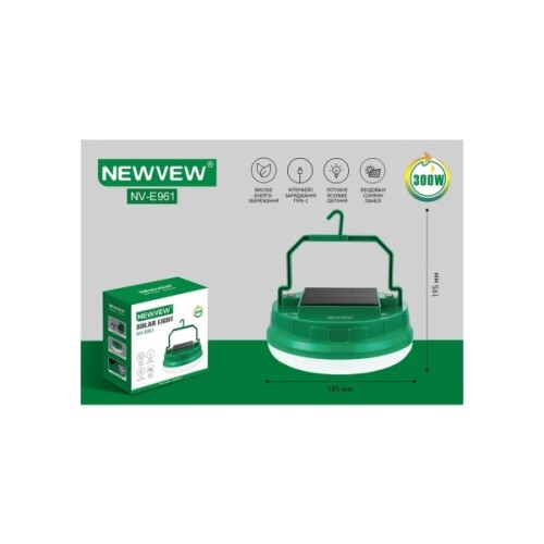 Ліхтар NEWVEW NV-E961 300W Solar Panel 7200mAh Green (NWVW-NV-E961-GN)