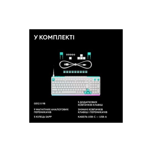 Клавіатура Logitech G512 X 98 Tactile Switch RGB USB UA White (920-014003)