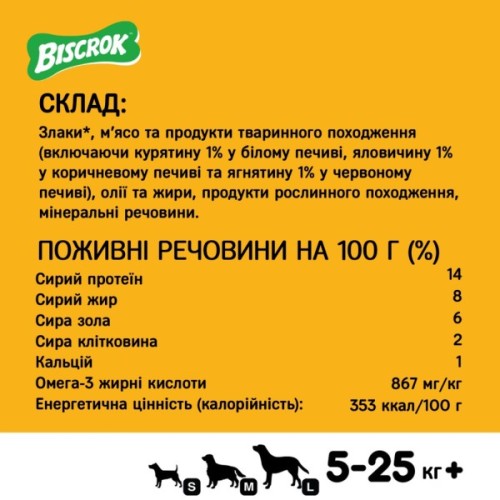 Ласощі для собак Pedigree Biscrok Multi Mix зі смаком курки, яловичини та ягняти 200 г (9003579302545)