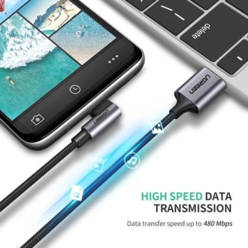 Дата кабель USB 2.0 AM to USB-C 1.0m US284 Angled Alum. Braid Black Ugreen (50941)