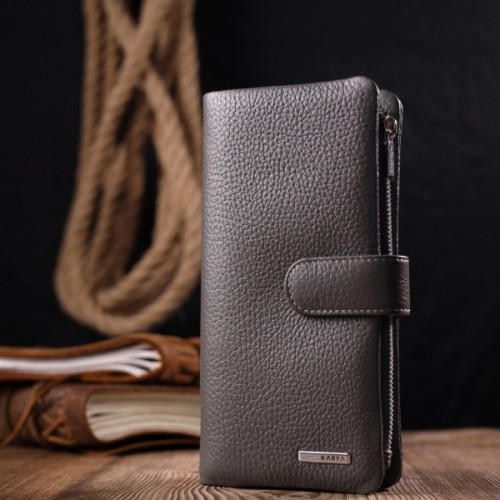 Портмоне Karya З натуральної шкіри Сіре (20999)