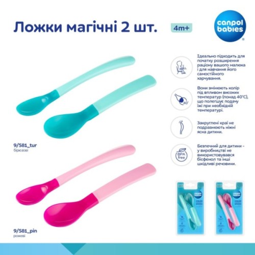 Набір дитячого посуду Canpol babies Ложки магічні 2 шт. - бірюзові (9/581_tur)