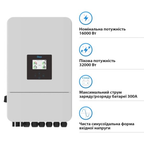 Сонячний інвертор Deye SUN-16K-SG05LP3-EU-SM2, 16 кВт (SUN-16K-SG05LP3-EU-SM2)