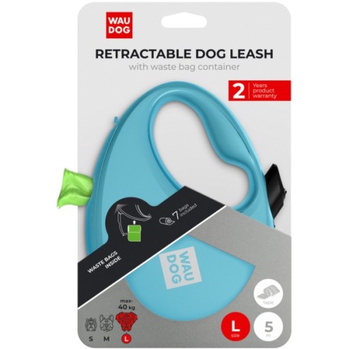 Повідець для собак WAUDOG R-leash з контейнером для пакетів L до 40 кг 5 м блакитний (26292)