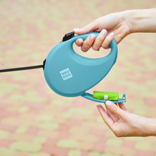 Повідець для собак WAUDOG R-leash з контейнером для пакетів L до 40 кг 5 м блакитний (26292)