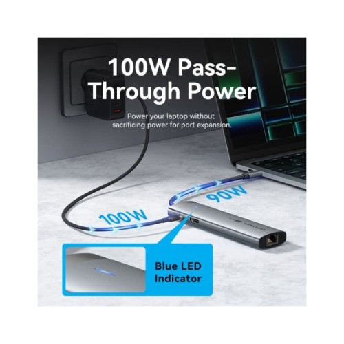 Концентратор Vention USB-C 7-in-1 USB-C PD + USB 3.2 + USB 3.0 + USB 2.0 + RJ45 + SD/TF + HDMI 0.15m (TGUHB)