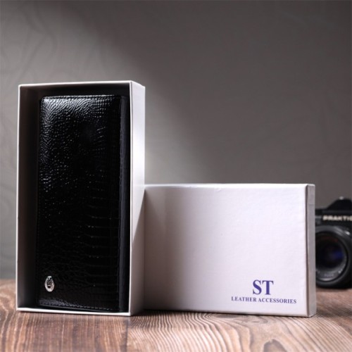 Гаманець ST Leather З натуральної лакованої шкіри Чорний (22679)